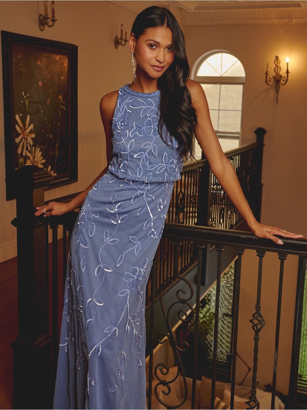 Adrianna Papell French Blue Beaded Gown SZ 16 NWT Formal Evening Dress GALA MOB - Picture 4 of 12